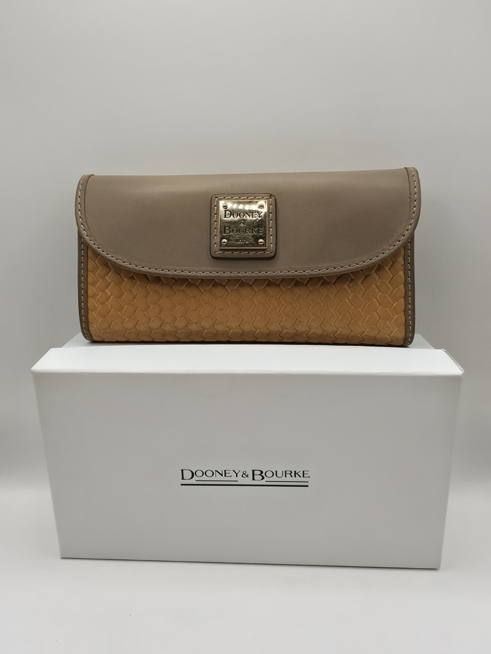 Dooney & Bourke Taupe and Tan Woven Leather Wallet